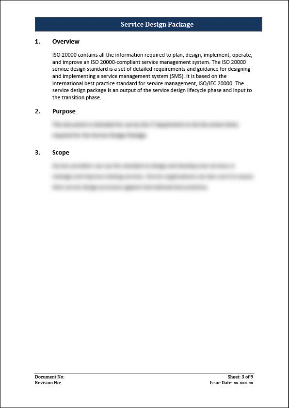 ISO 20000 Service Design Package Template – IT Governance Framework