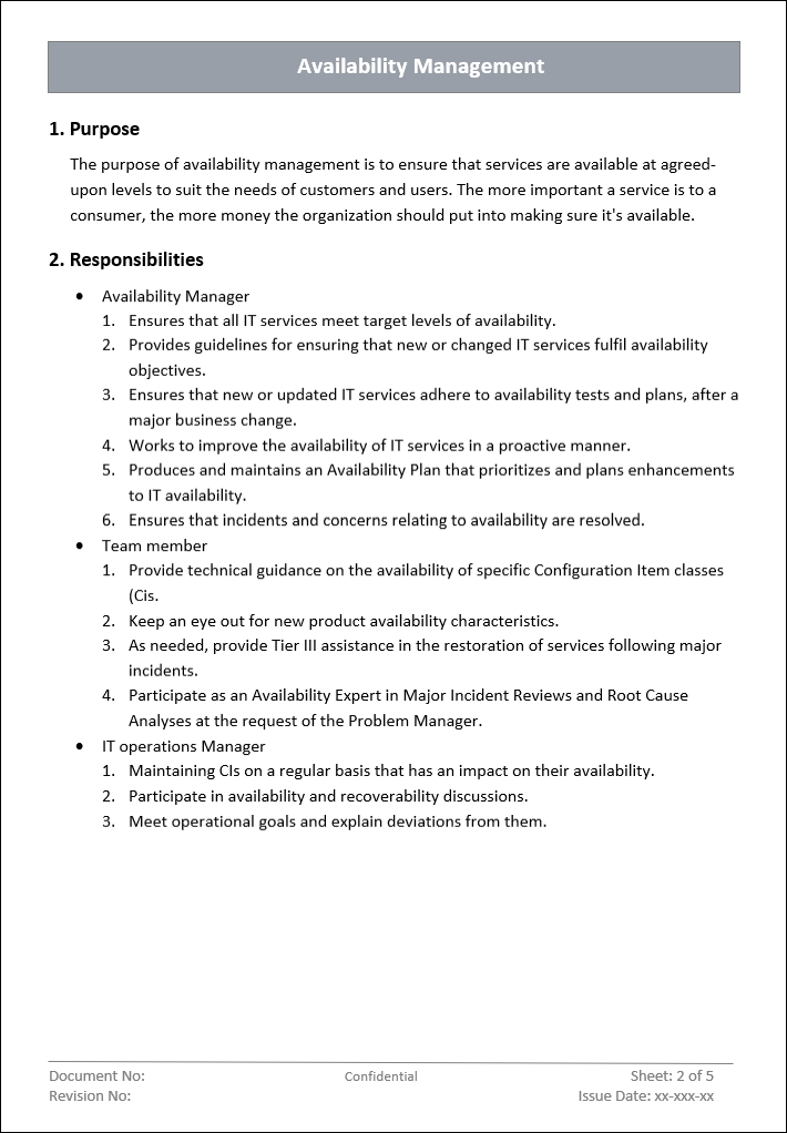 Availability Management Responsibilites