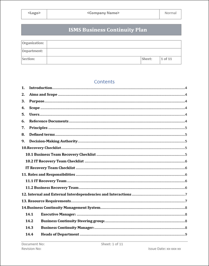 ISMS Business Continuity Plan