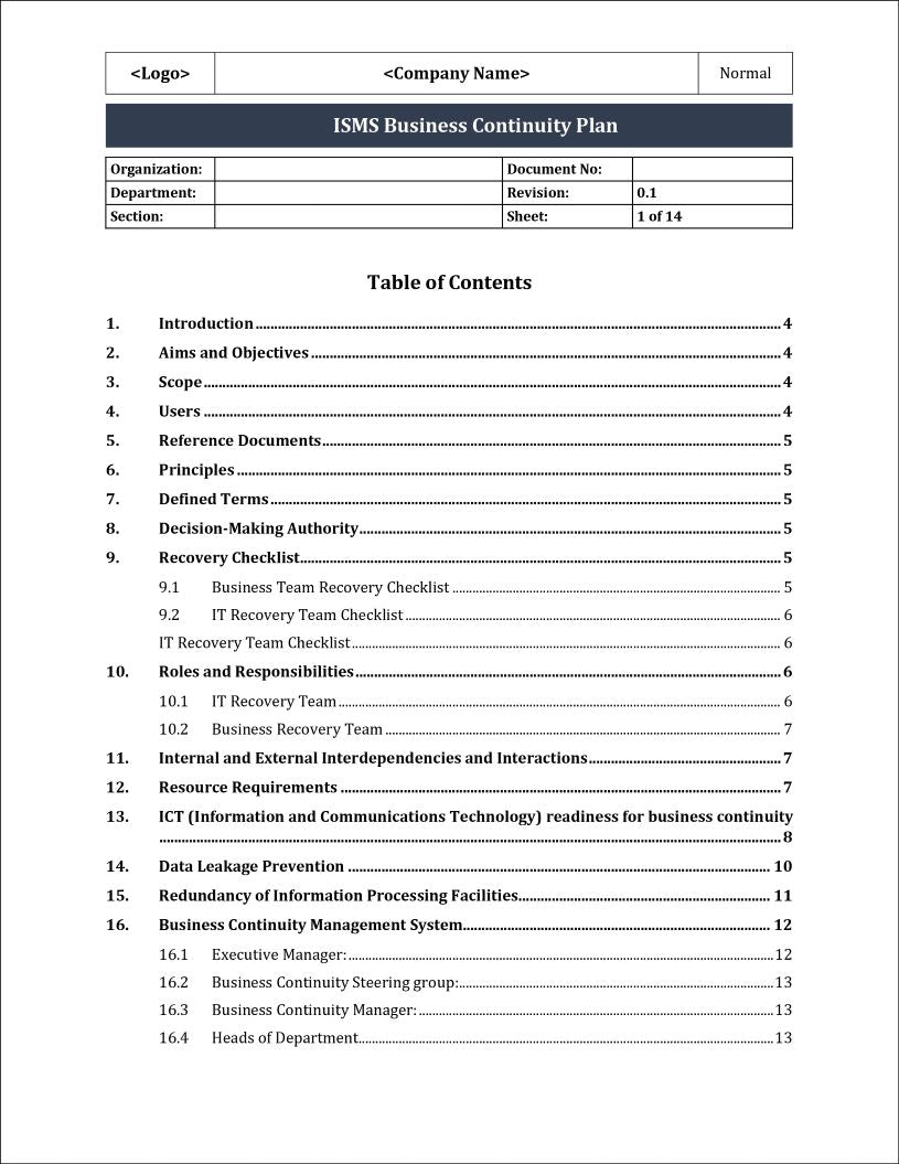 business continuity management iso 27001