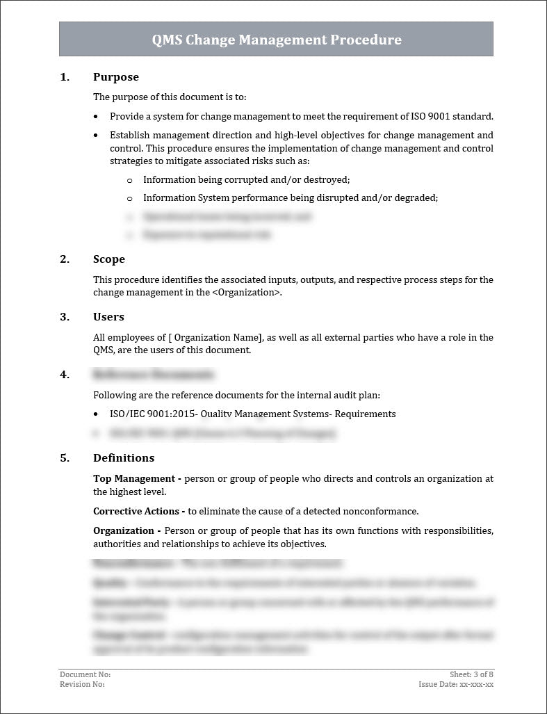 ISO 9001 QMS Change Management Procedure