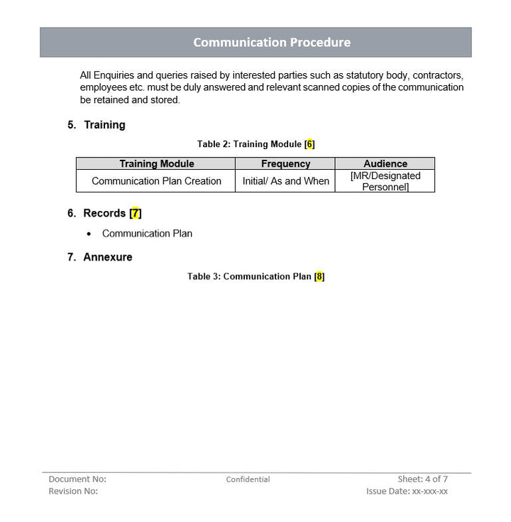 Communication procedure, communication plan