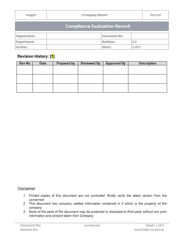Compliance evaluation record, Compliance evaluation 