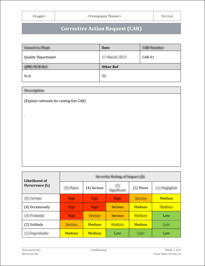ISO 9001:QMS Corrective Action Request Template IT Governance Docs