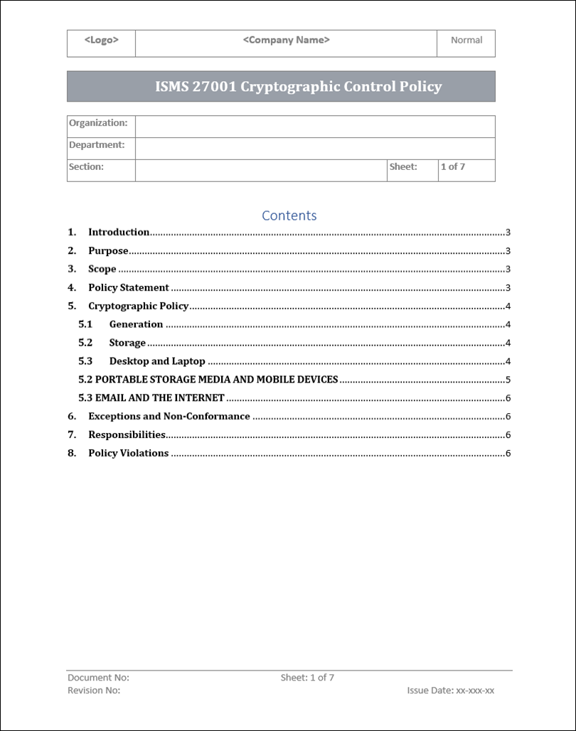ISMS 27001 Cryptographic Control Policy