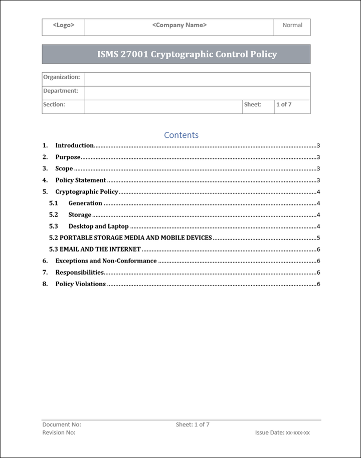 ISMS 27001 Cryptographic Control Policy