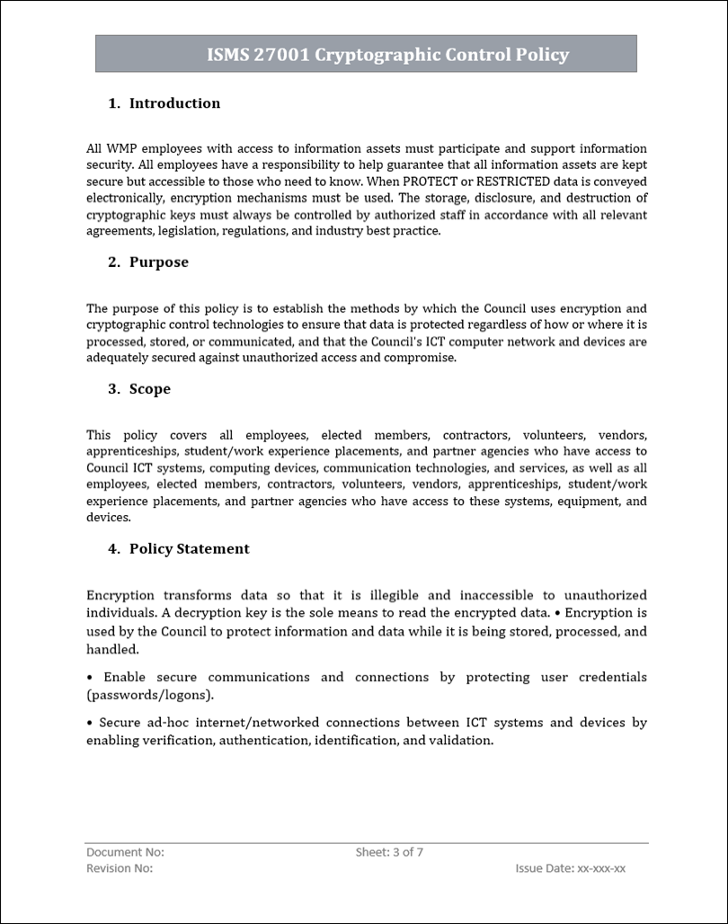 ISMS 27001 Cryptographic Control Policy