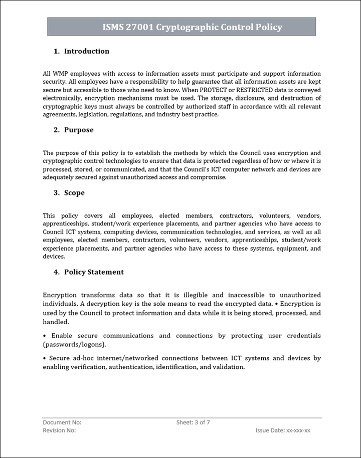 ISMS 27001 Cryptographic Control Policy