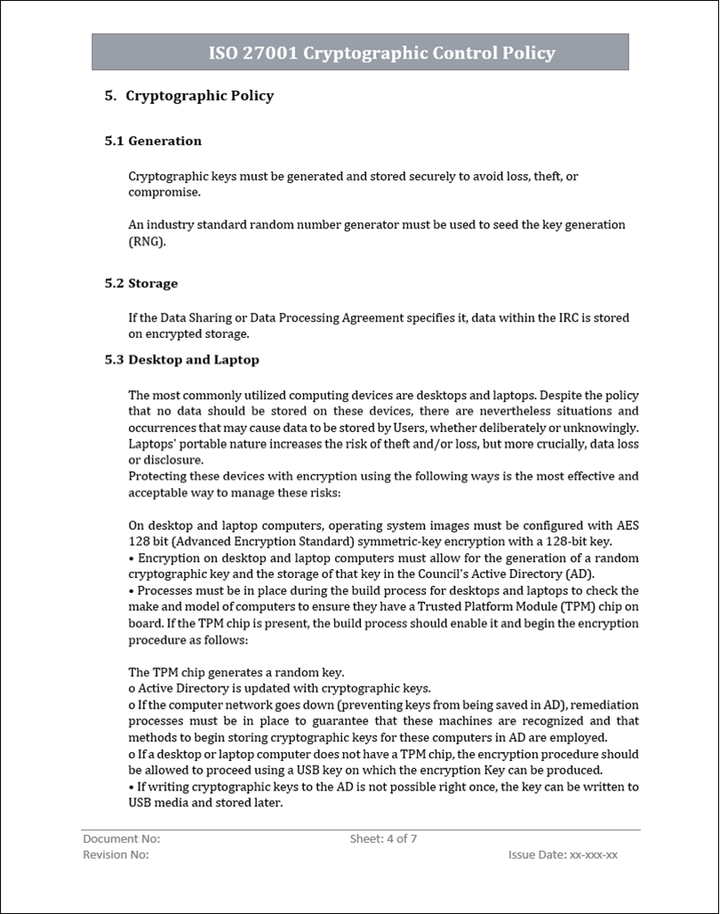 ISMS 27001 Cryptographic Control Policy