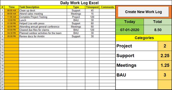 Daily Work Log Template