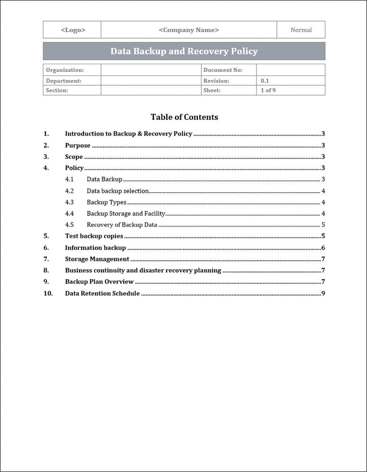 ISO 270012022 Data Backup And Recovery Policy Template IT