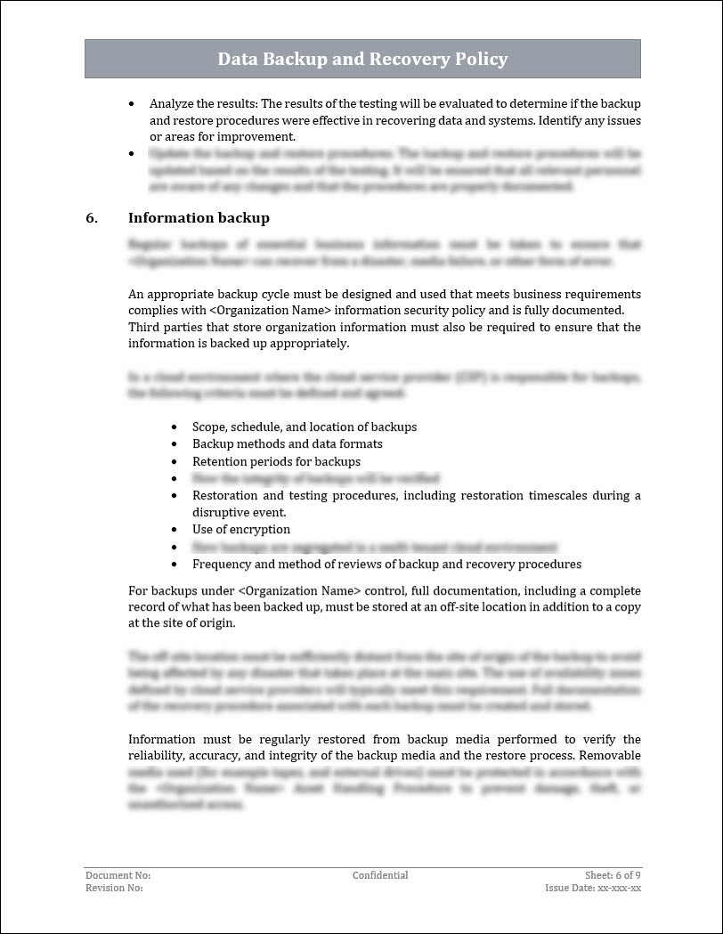 ISO 270012022 Data Backup And Recovery Policy Template IT