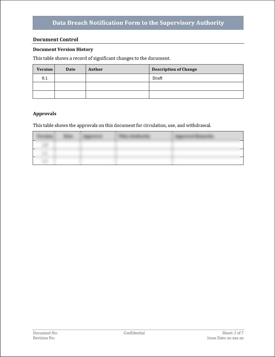 Data Breach Notification Form To The Supervisory Authority Template