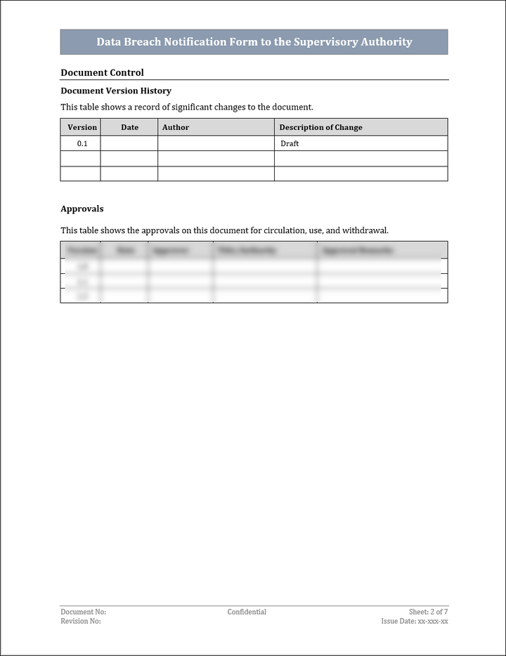 Data Breach Notification Form To The Supervisory Authority Template