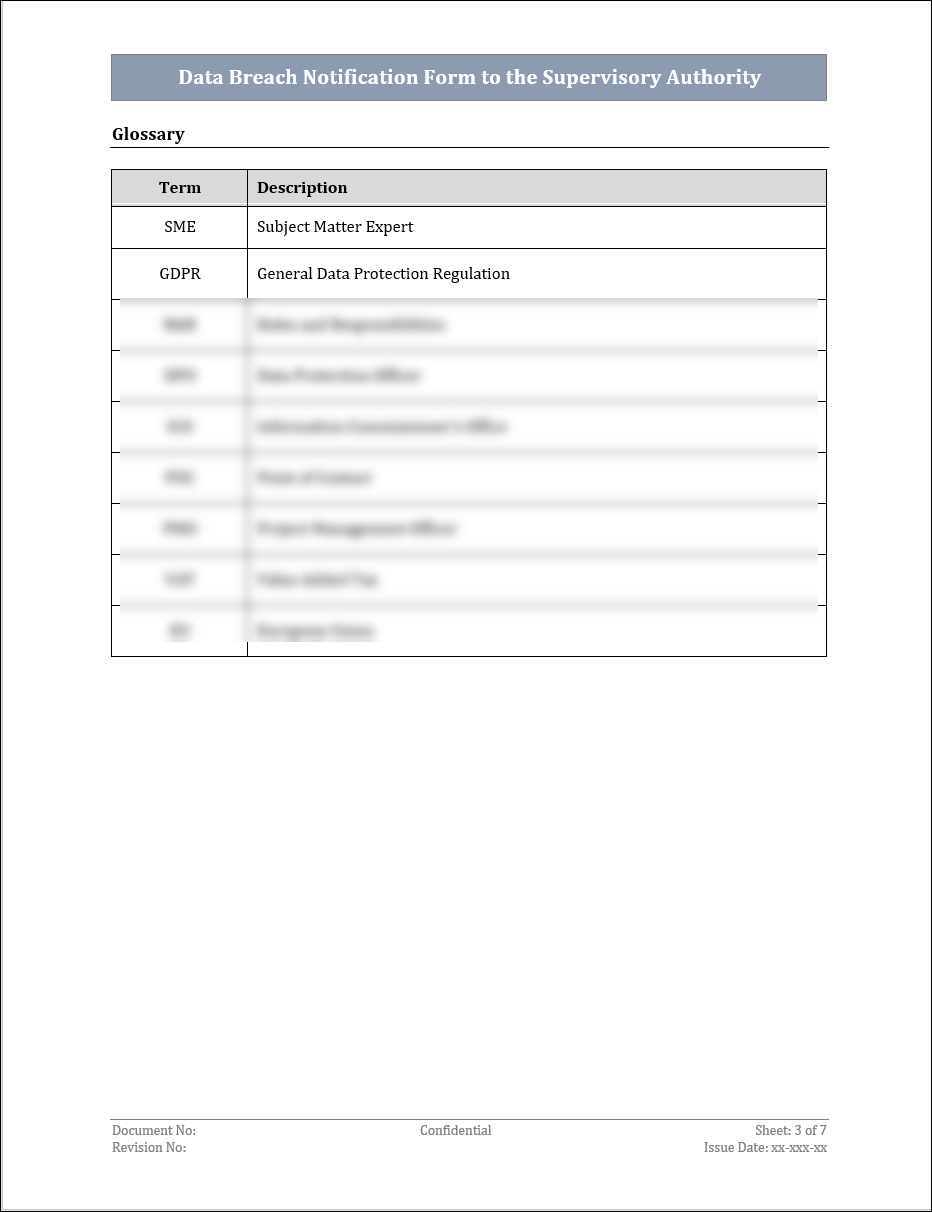 Data Breach Notification Form To The Supervisory Authority Template