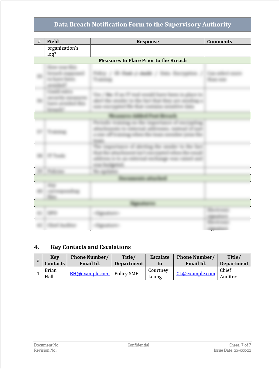 Data Breach Notification Form To The Supervisory Authority Template