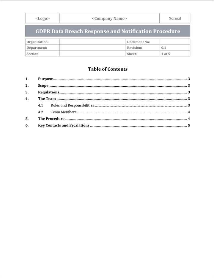 GDPR Data Breach Response and Notification Procedure Template