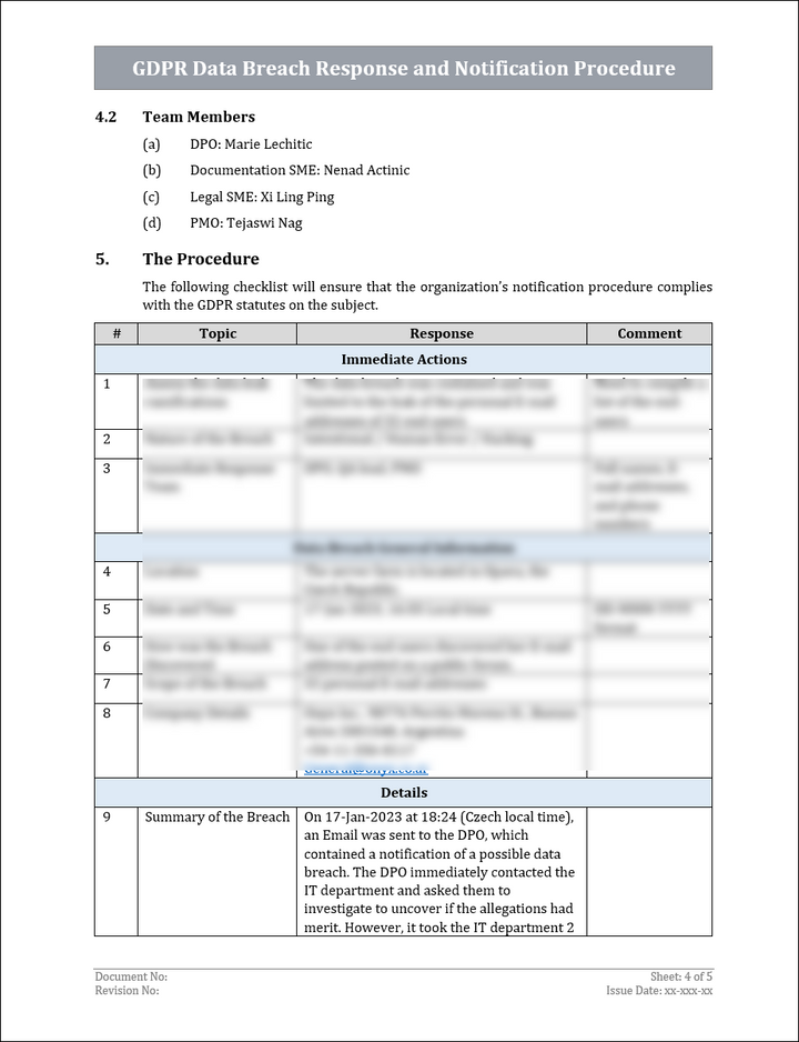 GDPR Data Breach Response and Notification Procedure Template