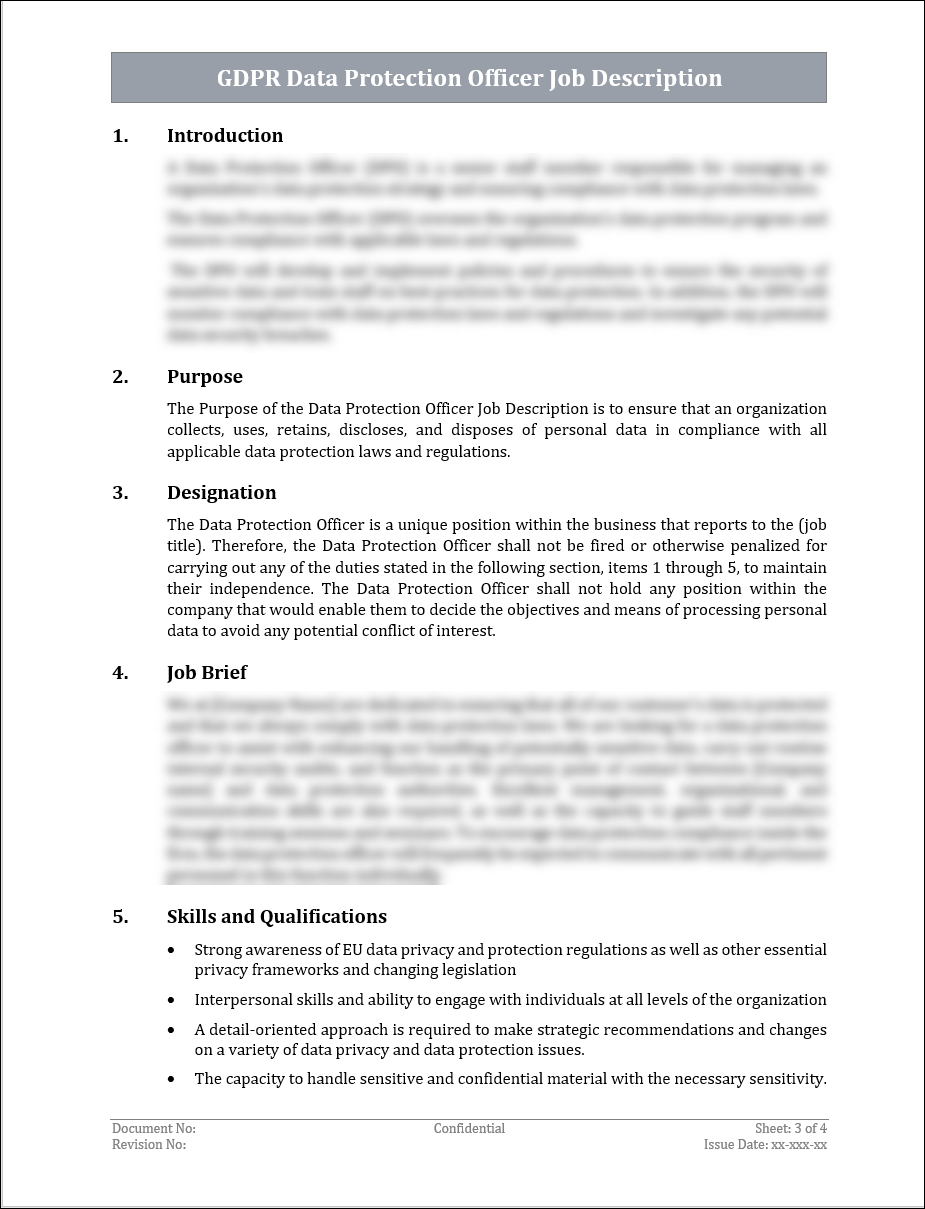 GDPR Data Protection Officer Job Description Template