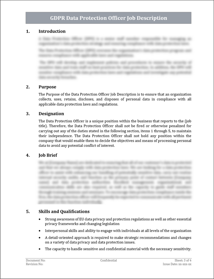 GDPR Data Protection Officer Job Description Template