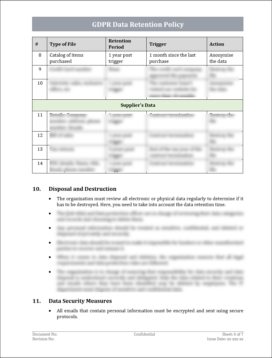 GDPR Data Retention Policy Template IT Governance Docs