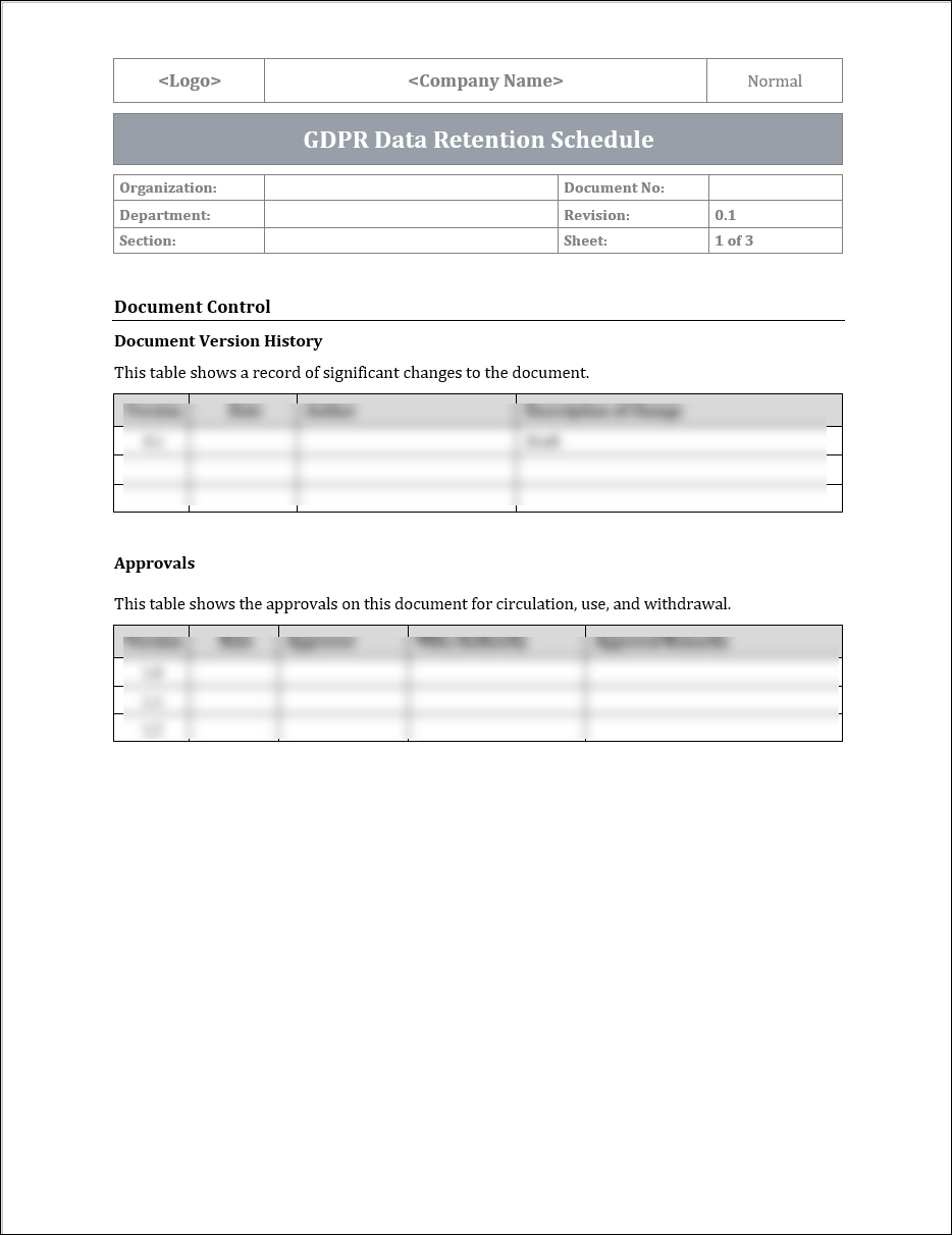 GDPR Data Retention Schedule Template
