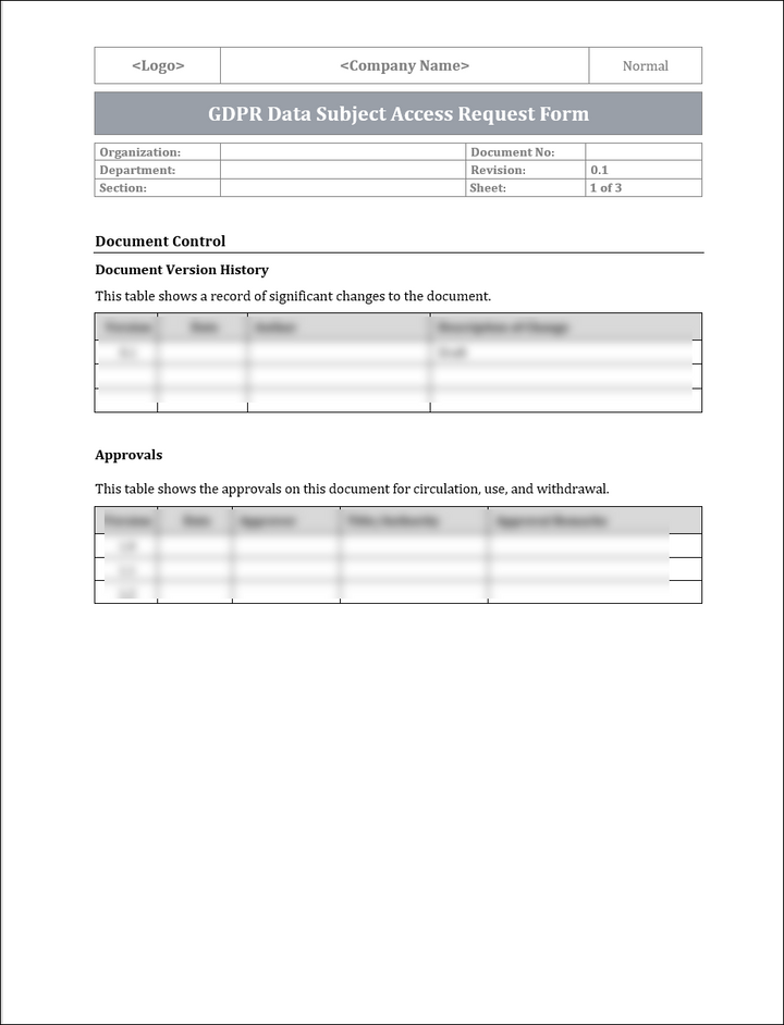 GDPR Data Subject Access Request Form Template – IT Governance Framework