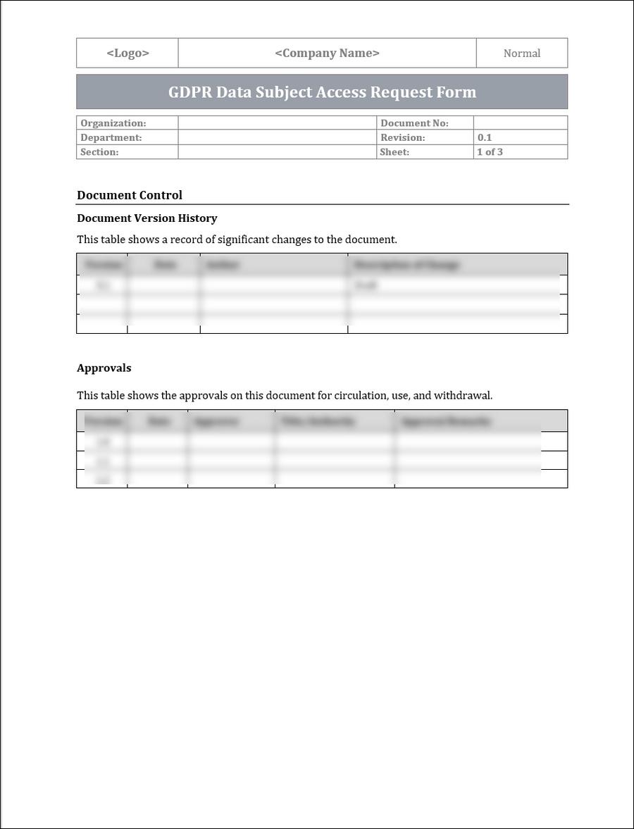 GDPR Data Subject Access Request Form Template