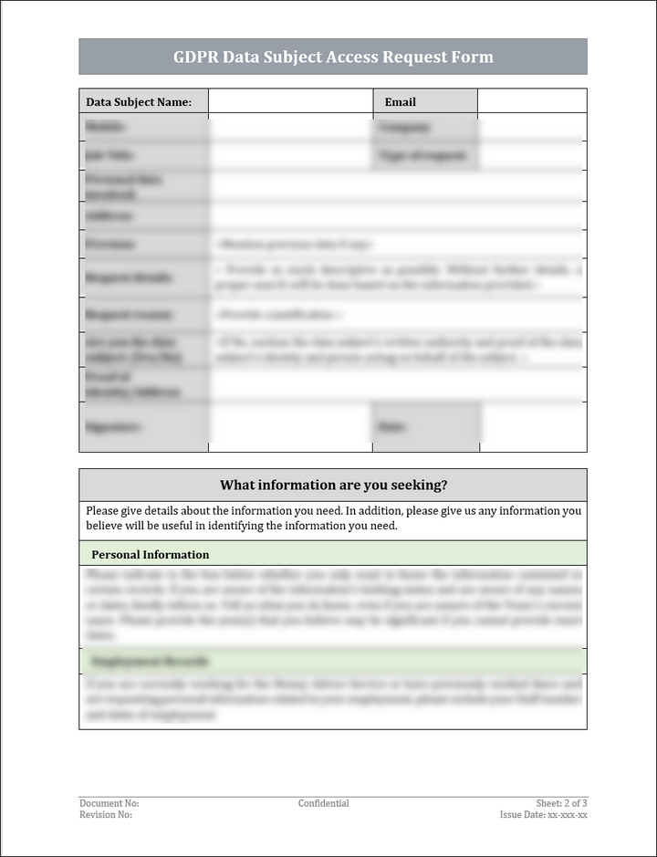 GDPR Data Subject Access Request Form Template – IT Governance Framework