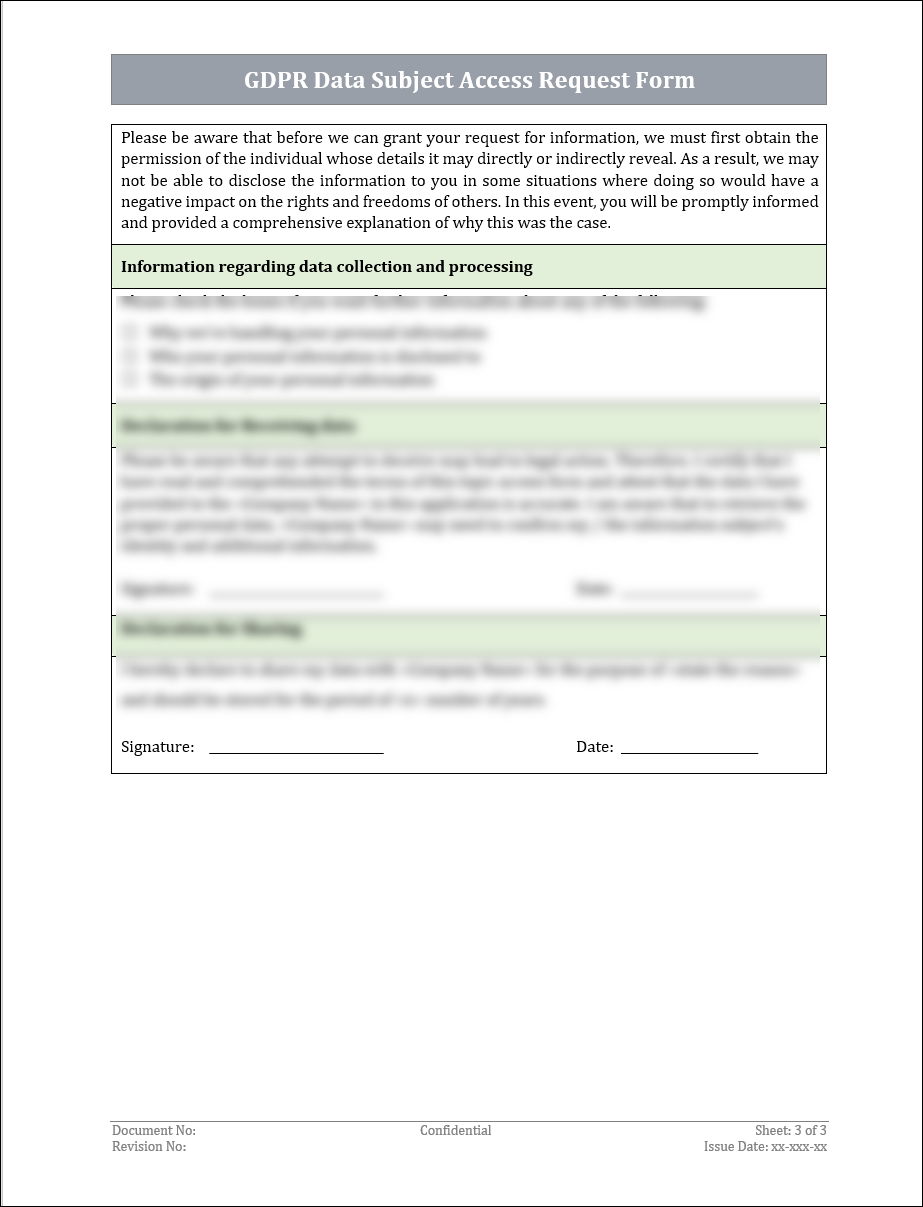GDPR Data Subject Access Request Form Template – IT Governance Framework
