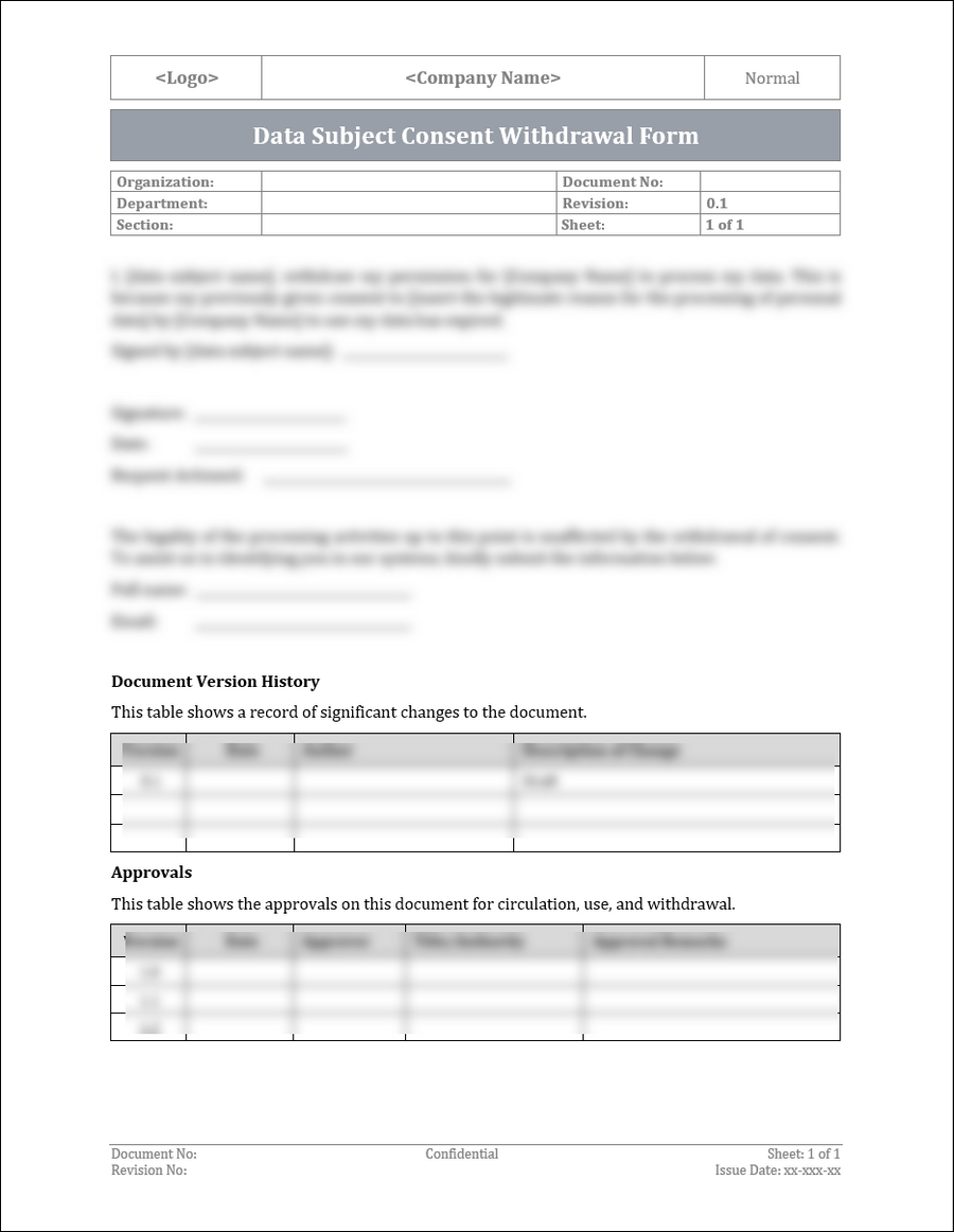 Data Subject Consent Withdrawal Form Template