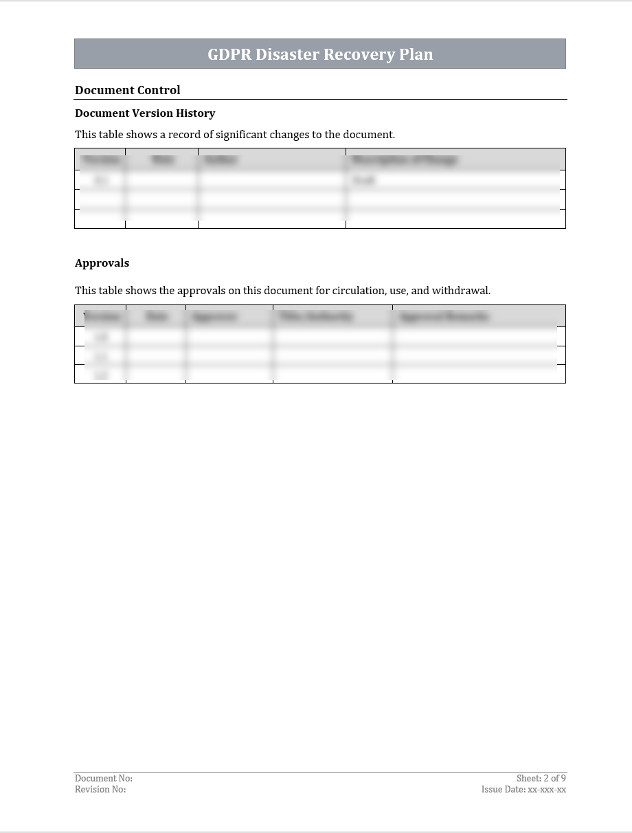 GDPR Disaster Recovery Plan Template