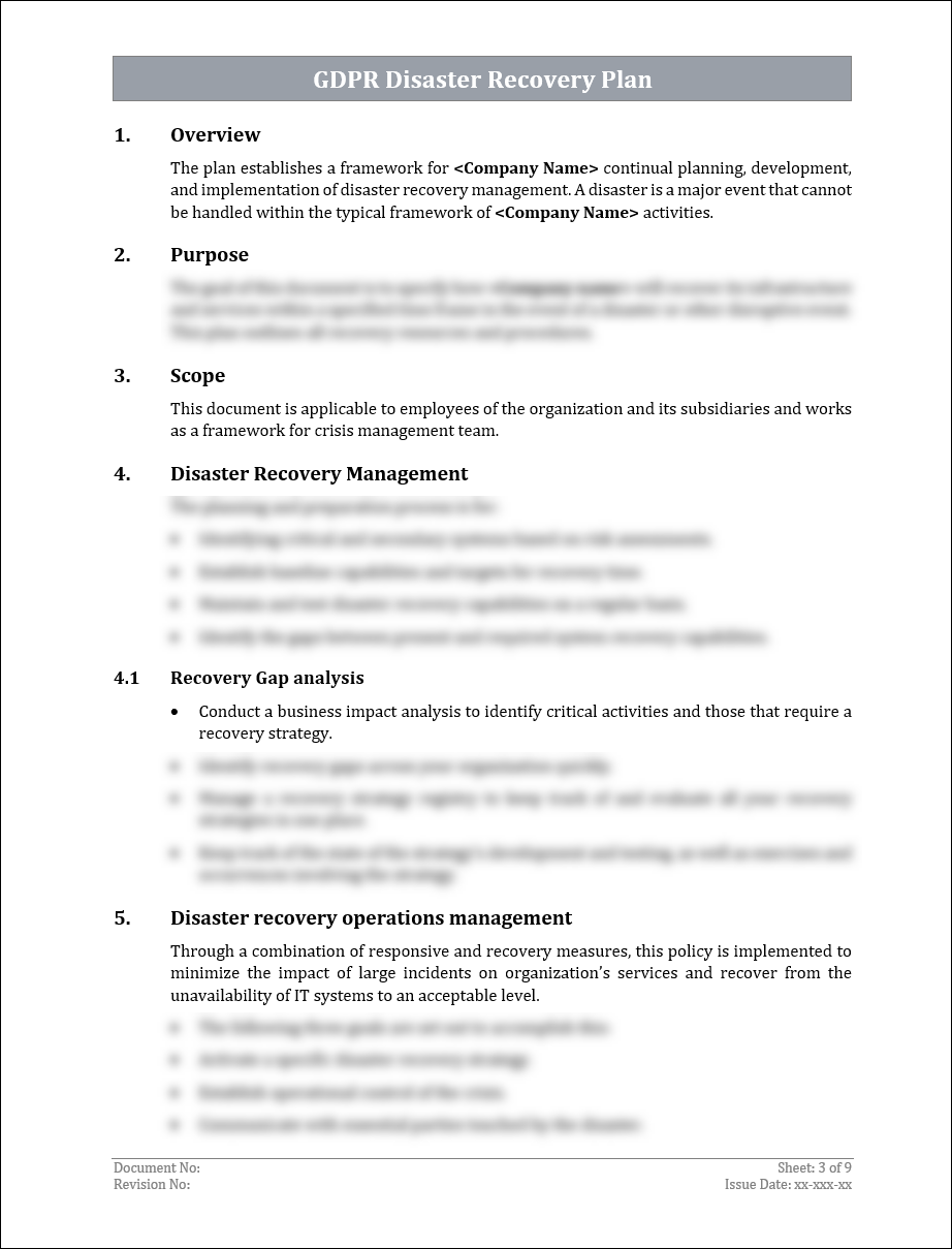 GDPR Disaster Recovery Plan Template