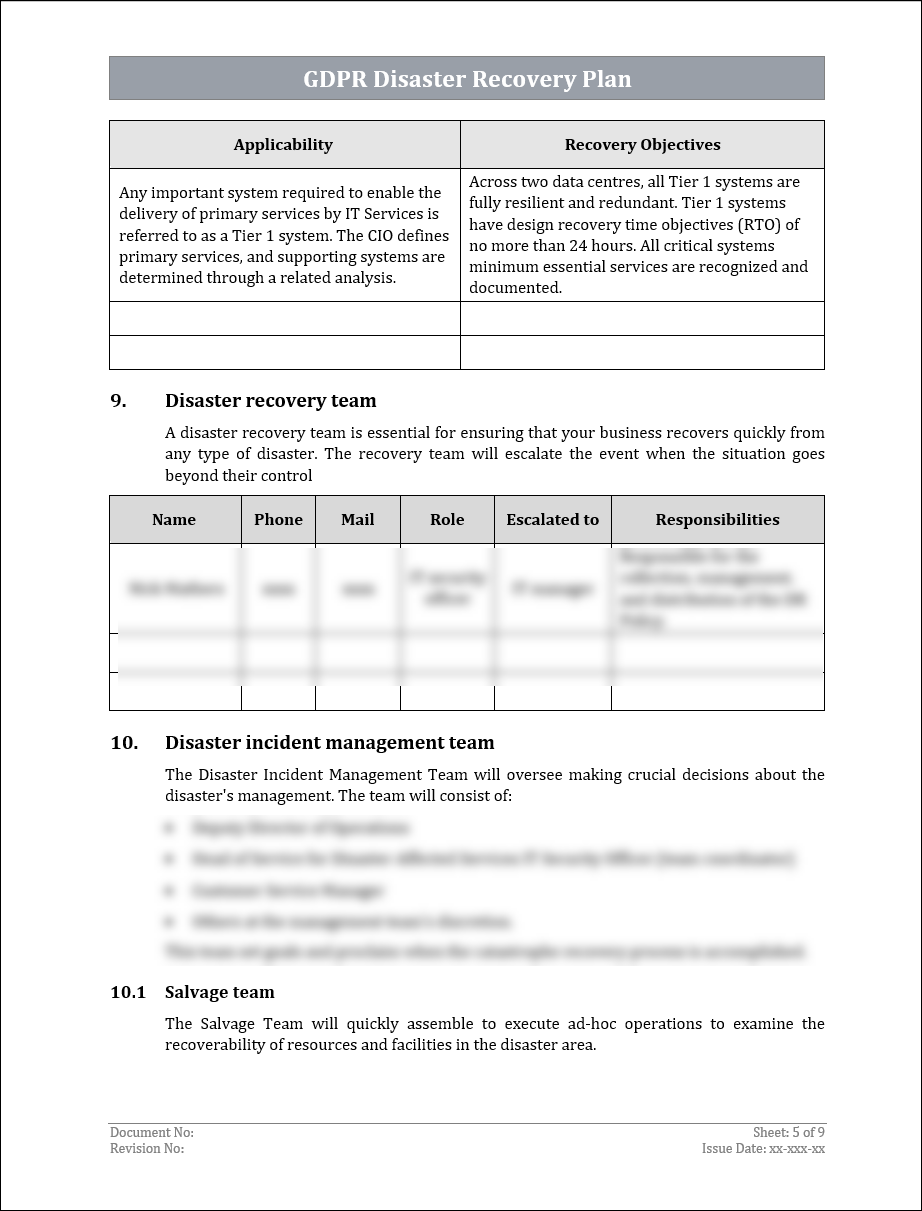 GDPR Disaster Recovery Plan Template