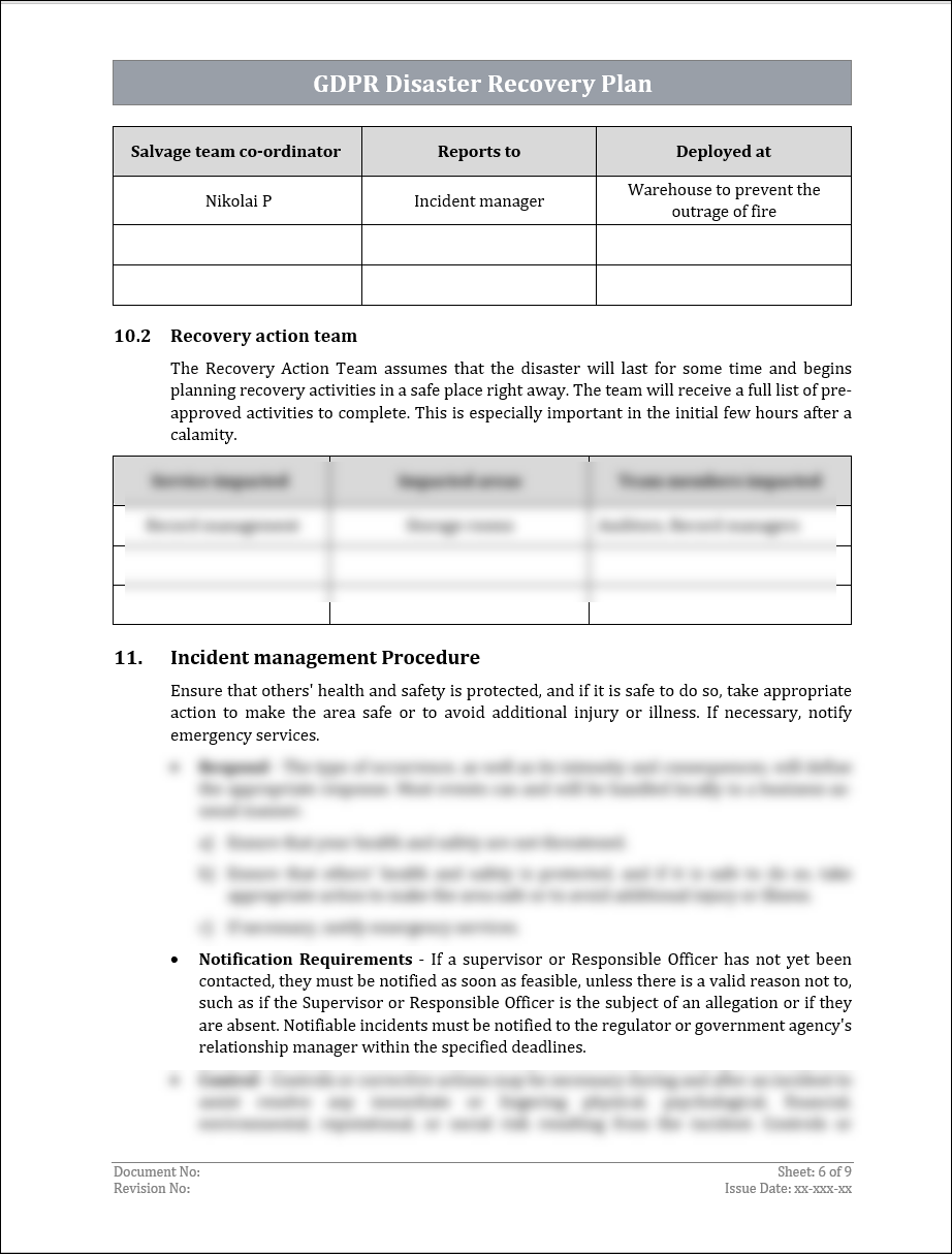 GDPR Disaster Recovery Plan Template