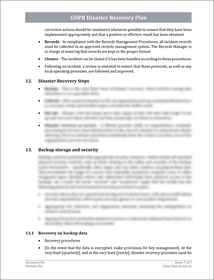 GDPR Disaster Recovery Plan Template