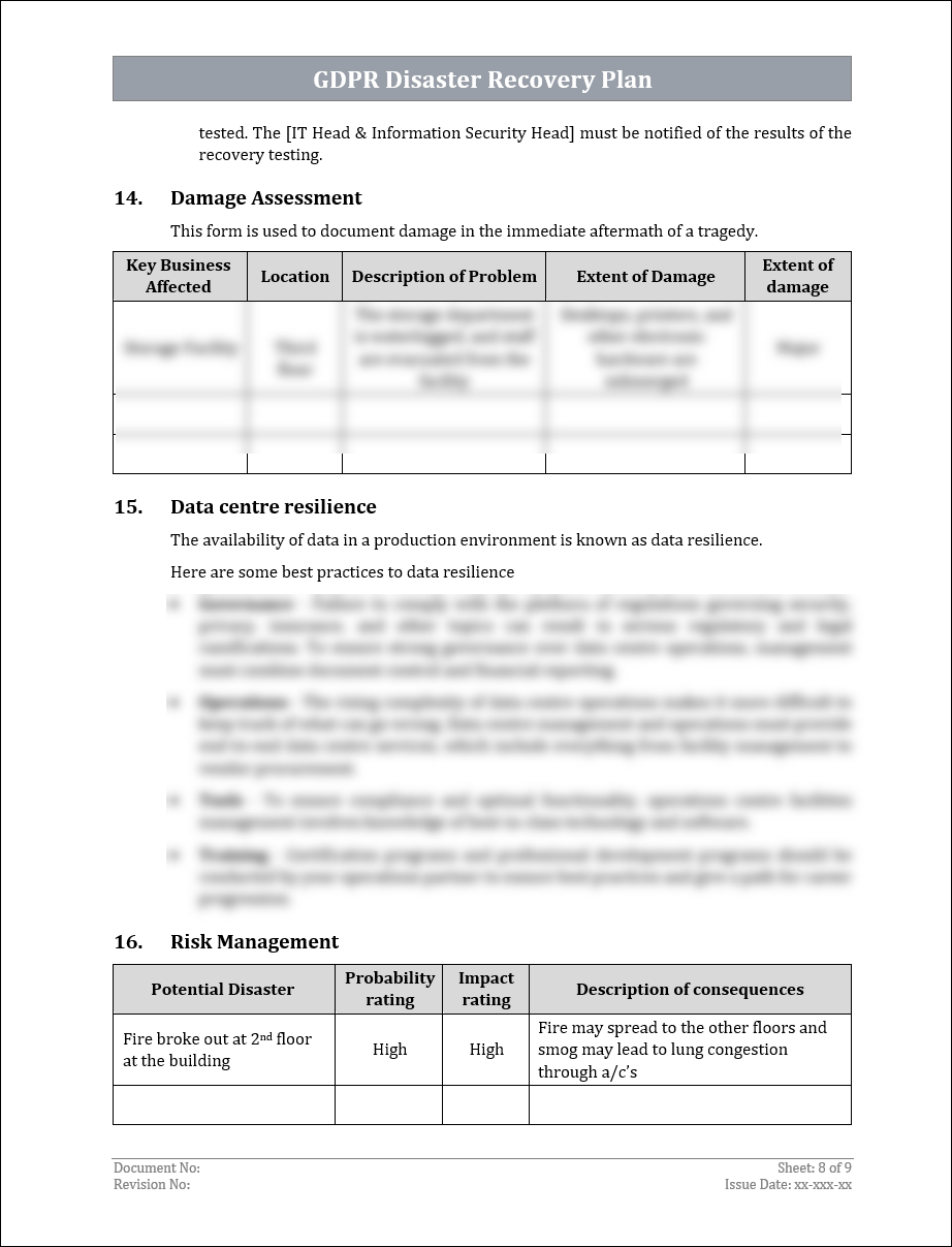 GDPR Disaster Recovery Plan Template
