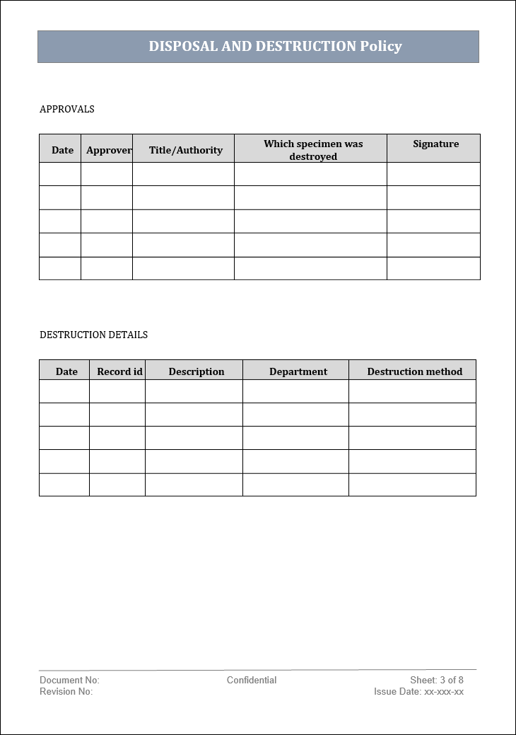 Disposal and destruction policy Word Template