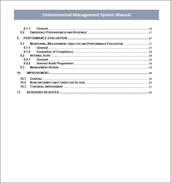 Environment management system, Environment management system manual
