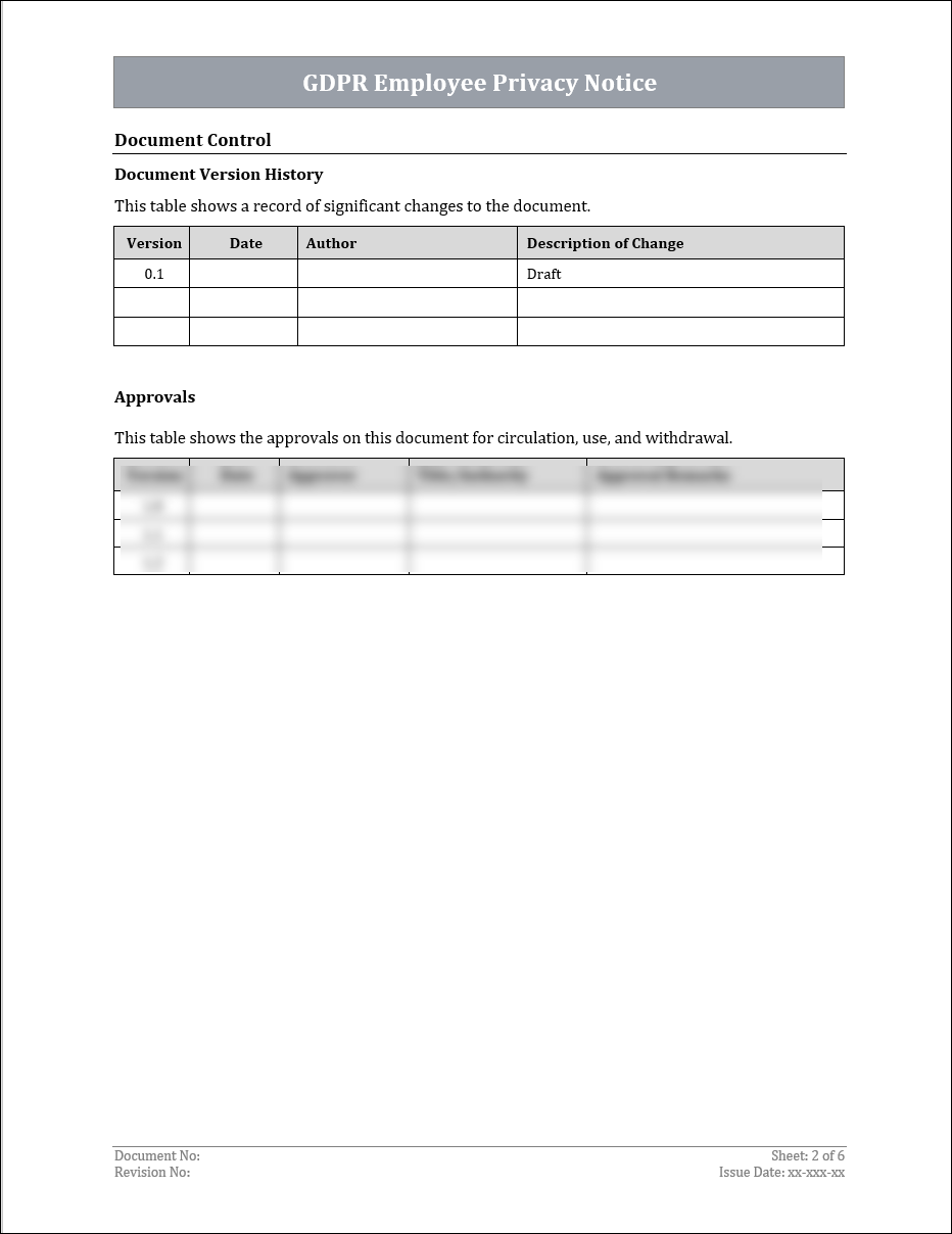 GDPR Employee Privacy Notice Template