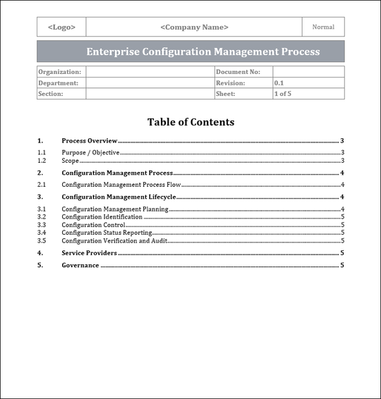 Configuration Management Process Template – IT Governance Framework