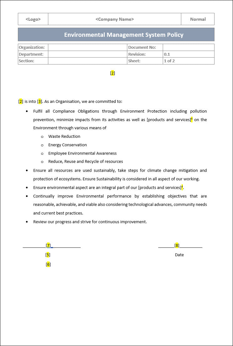 Environmental policy, IS0 14001