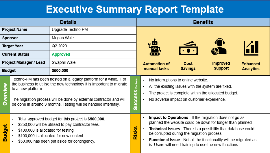 Executive Summary Report Template PPT