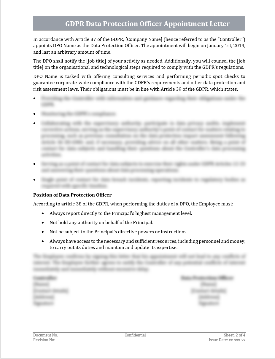 GDPR Data Protection Officer Appointment Letter Template