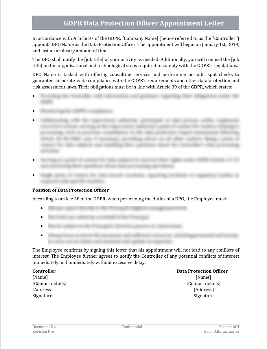 GDPR Data Protection Officer Appointment Letter Template