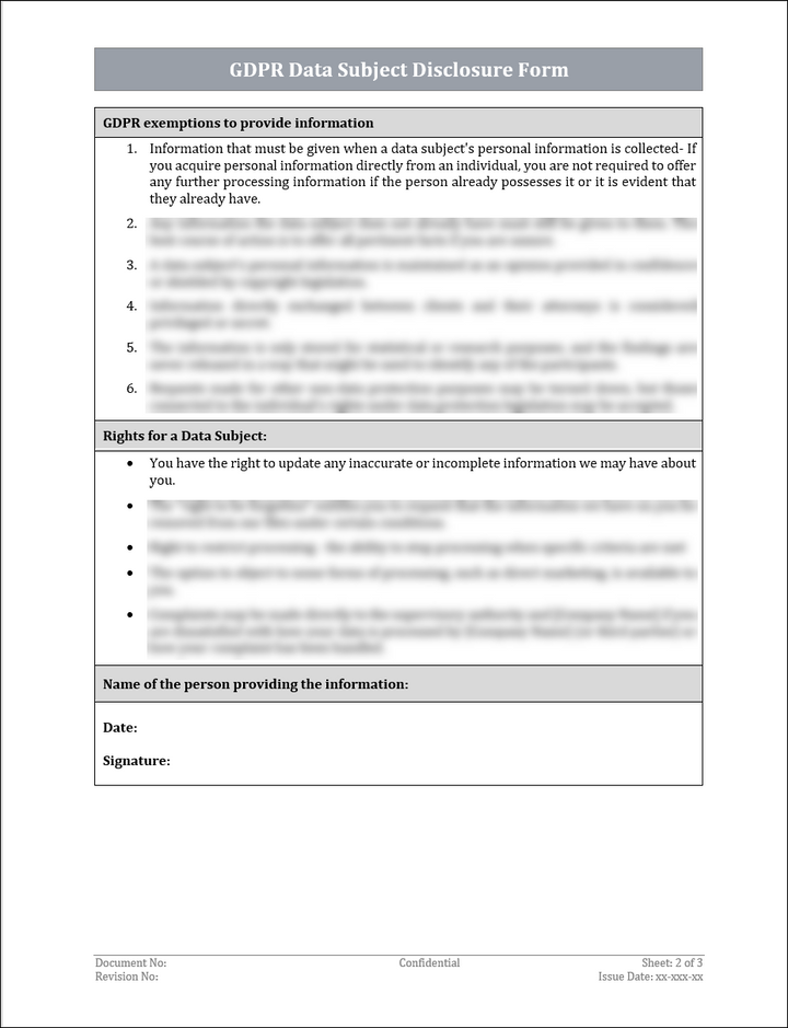 GDPR Data Subject Disclosure Form Template