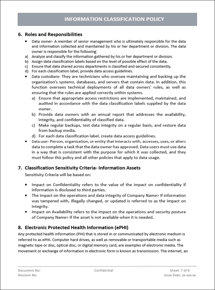 Information classification policy