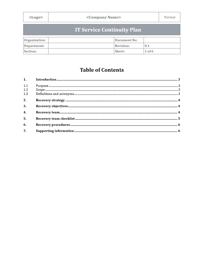 IT Service Continuity Plan