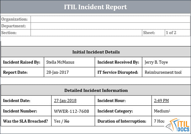 ITIL Incident Report Template