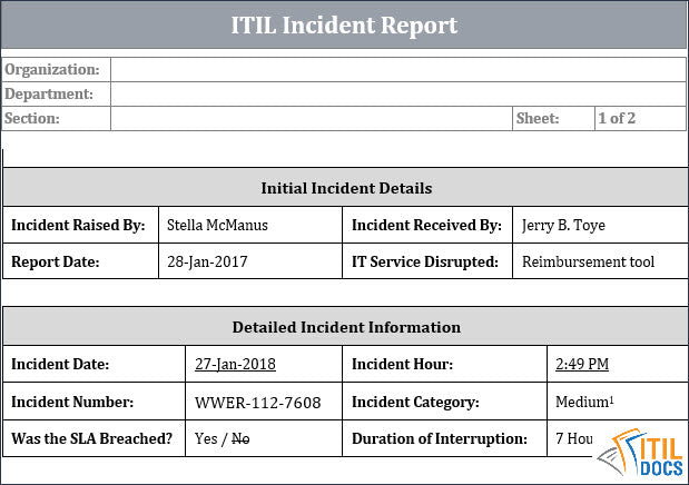 ITIL Incident Report Template
